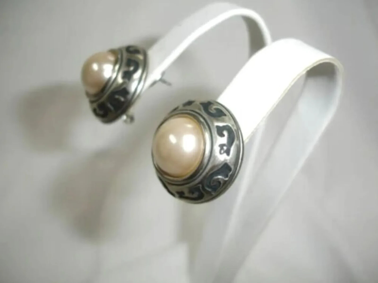 Faux Pearl Sterling Pierced Earrings – Marked Designer © DP Daniel H Pendersen