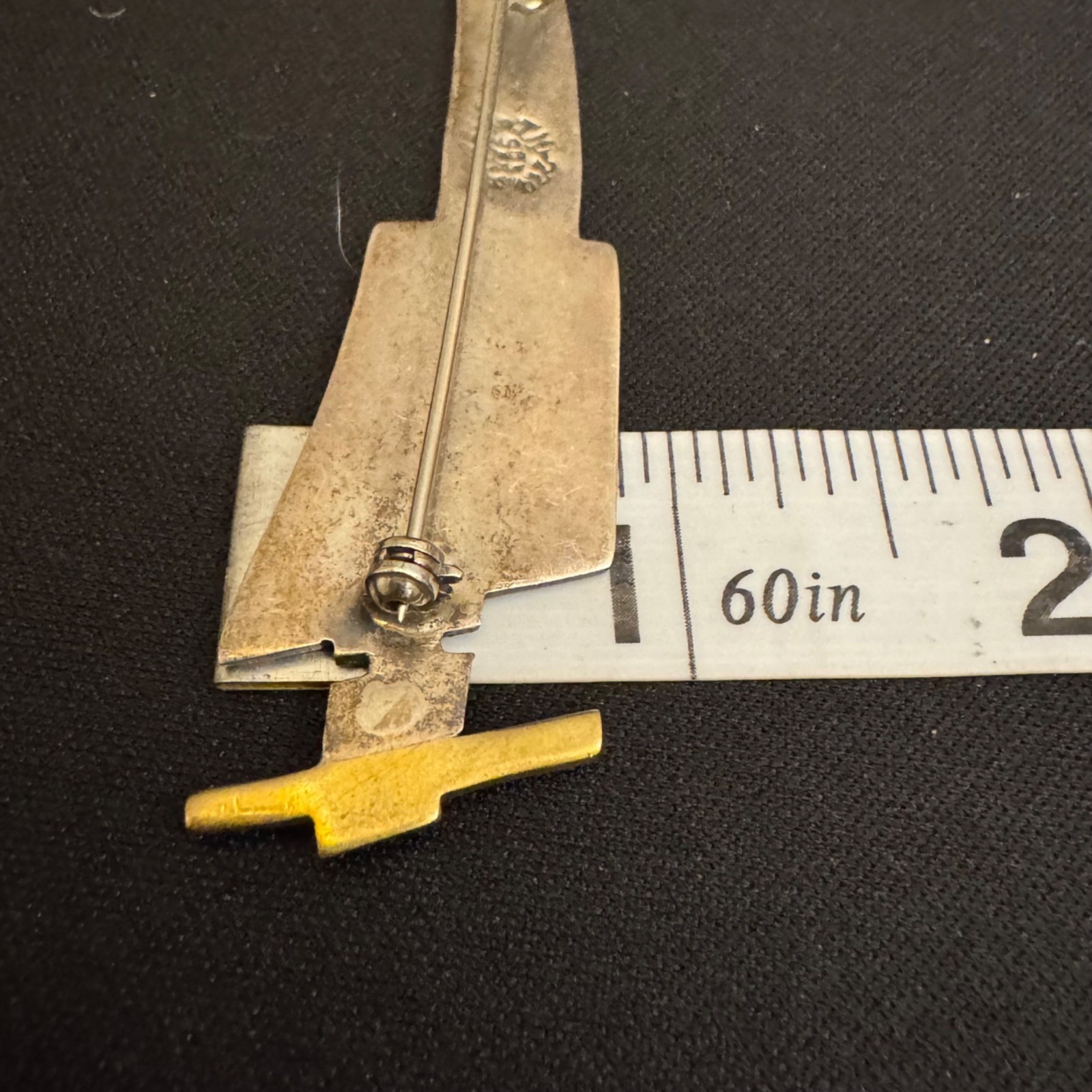 Vintage Sterling Silver & Brass Person w/ Hat Brooch Pin Handcrafted Design
