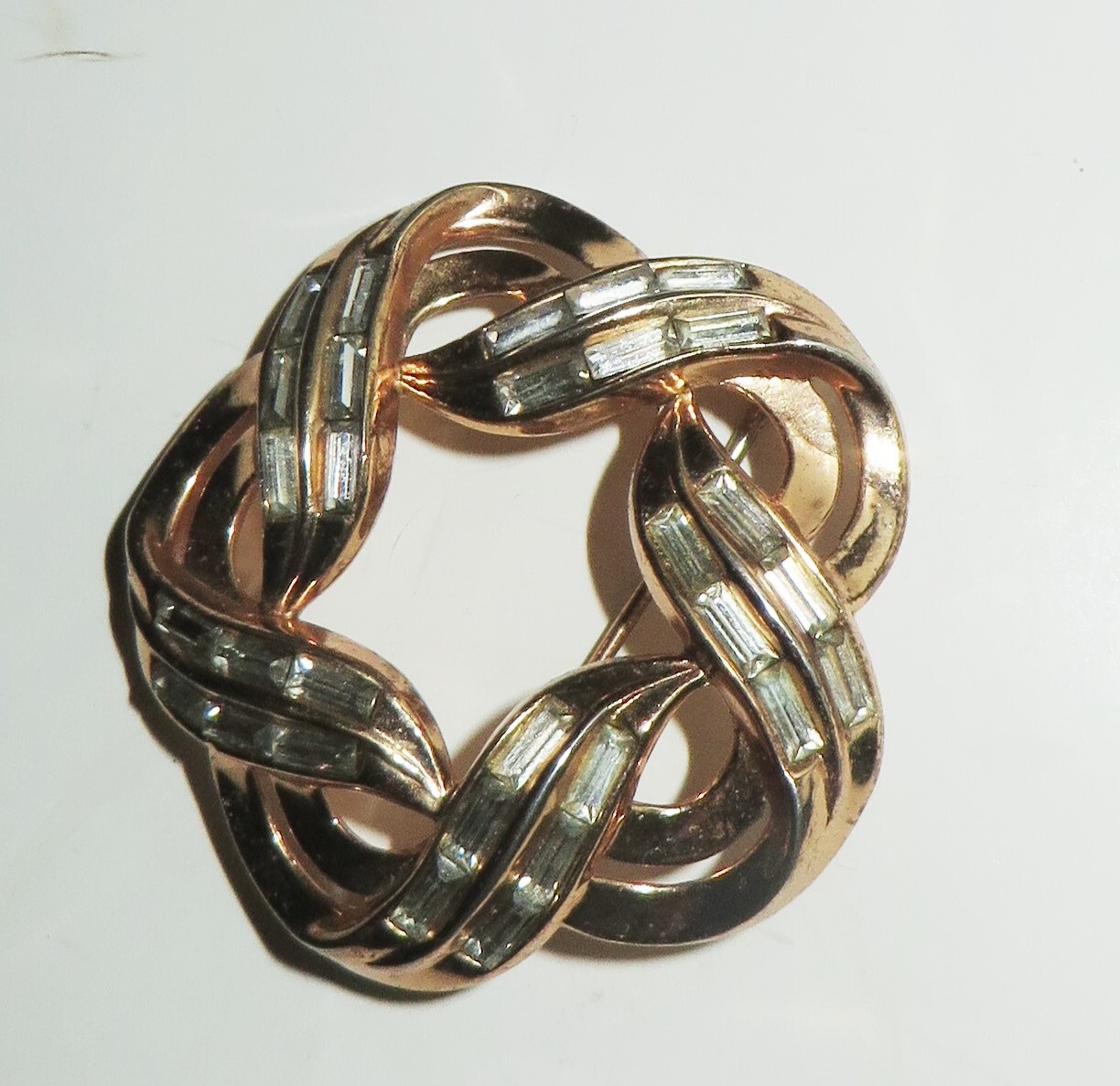 Vintage Signed TRIFARI Pat Pend Gold Tone Baguette Rhinestone Pin or Brooch