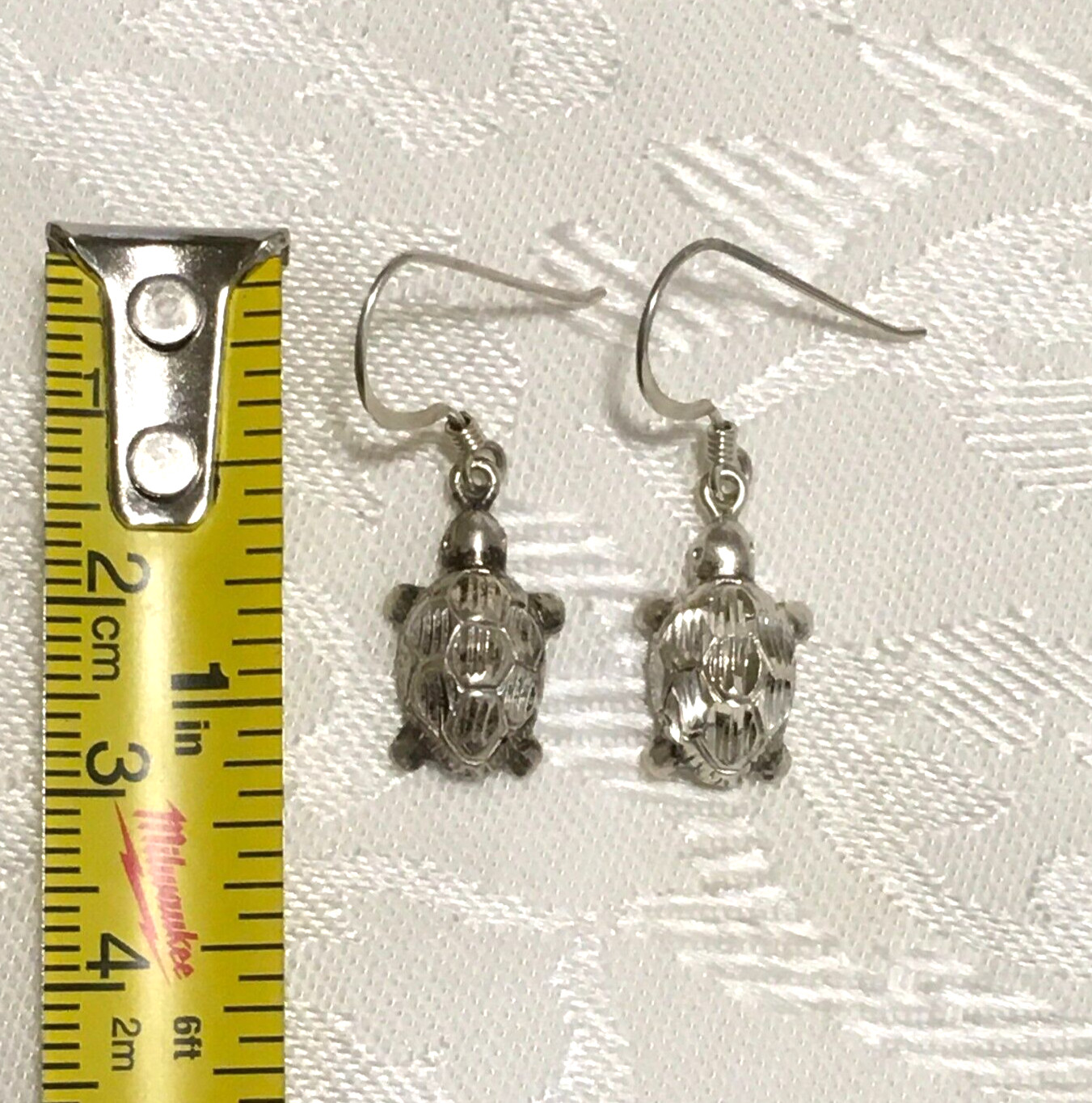 Sterling Silver 925 Turtle Earrings Pierced Hooks Dangle Drop