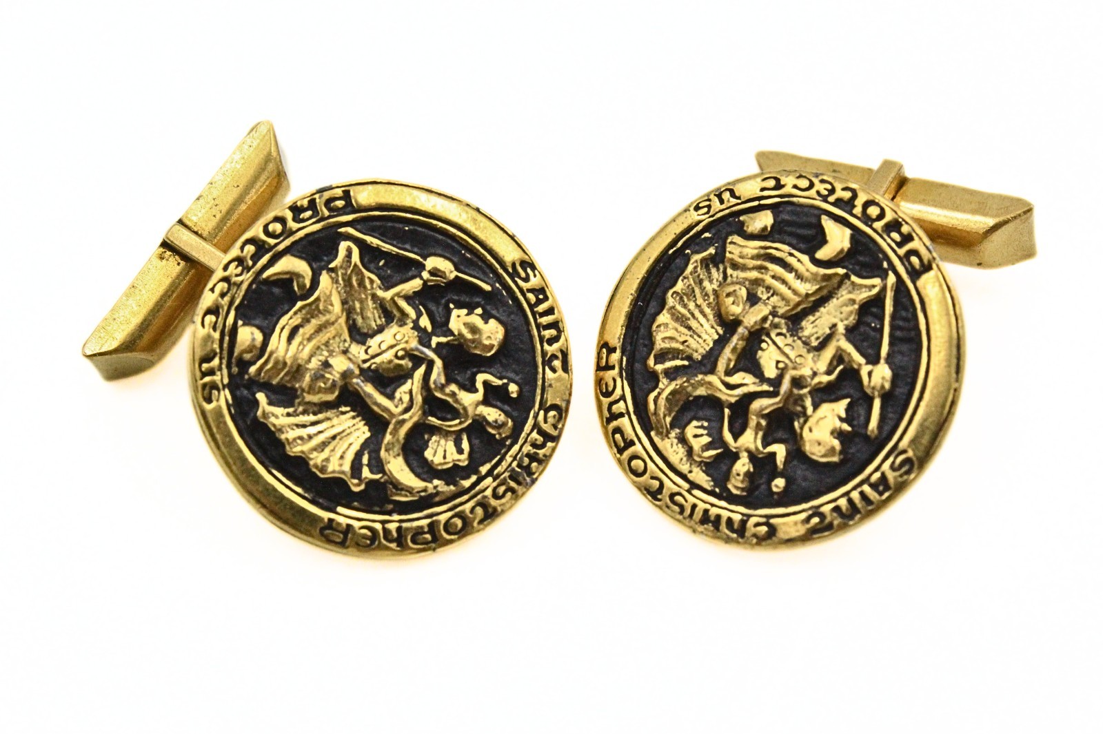 Amazing St. Christopher Embossed Gold Plated Formal Cufflinks