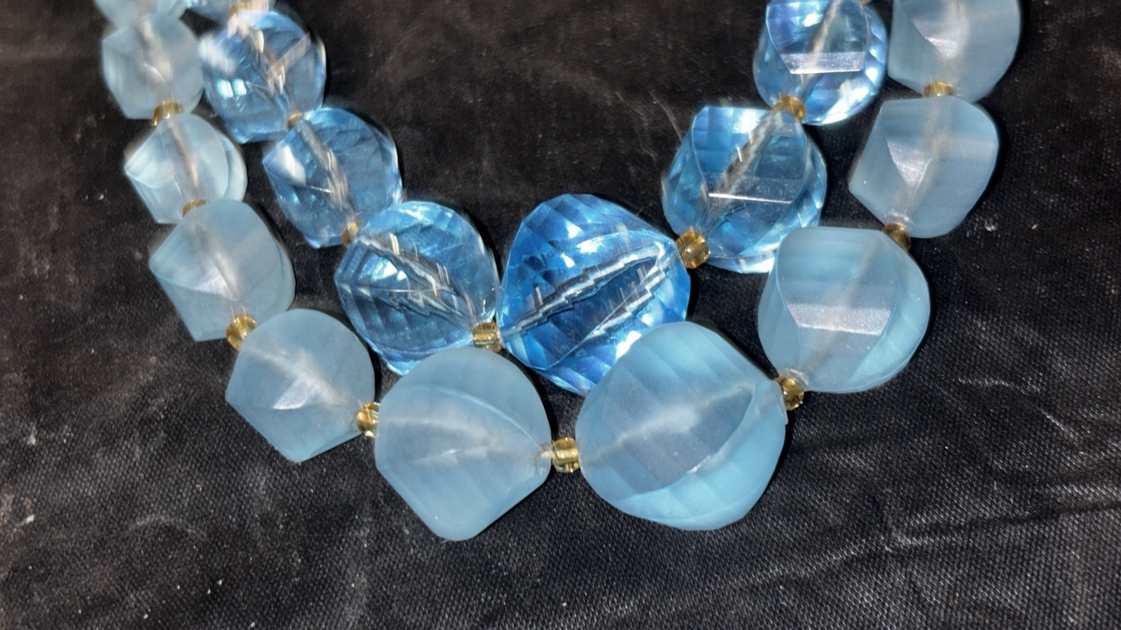 Vtg West Germany Blue Glass Bead Necklace And Multi Colored Clip On Earrings Set