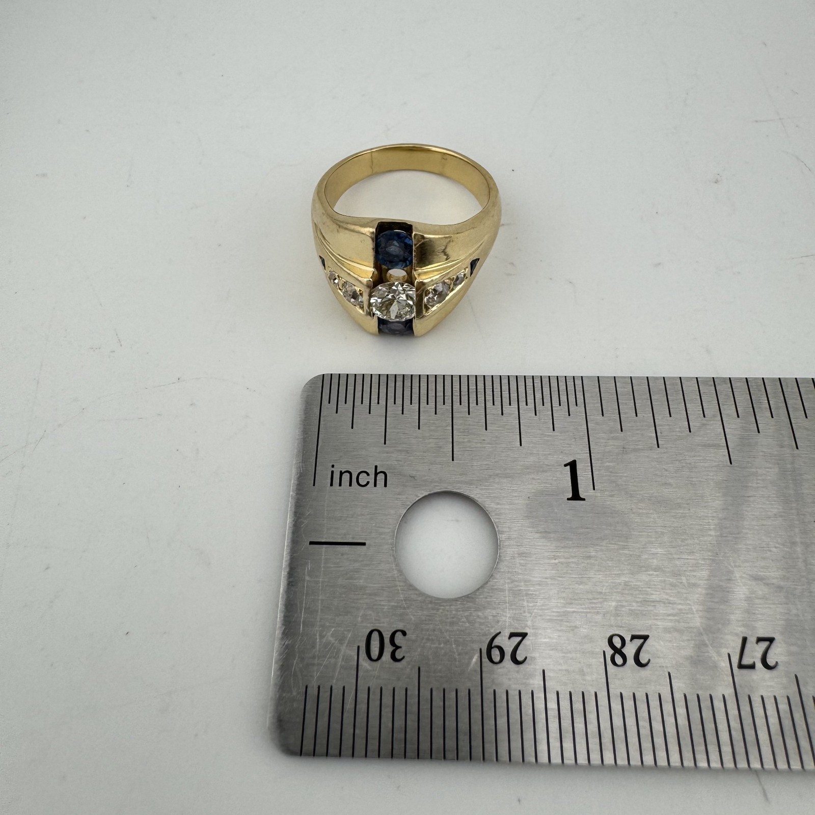 Vintage 14k Yellow Gold 0.53ct. Old European Cut Diamond Sapphire Ring 10.66g