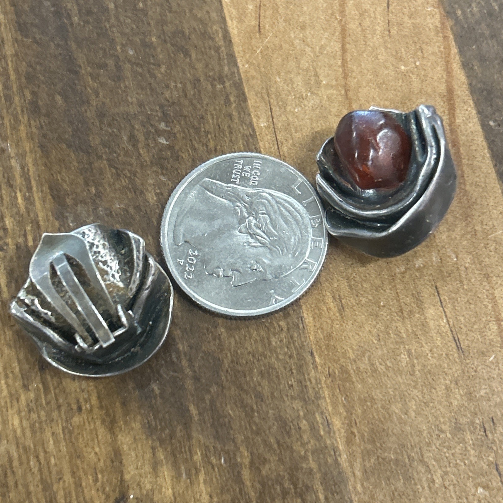 N.E From Denmark Sterling Silver Red Stone Clip On Earrings 15.72 Grams