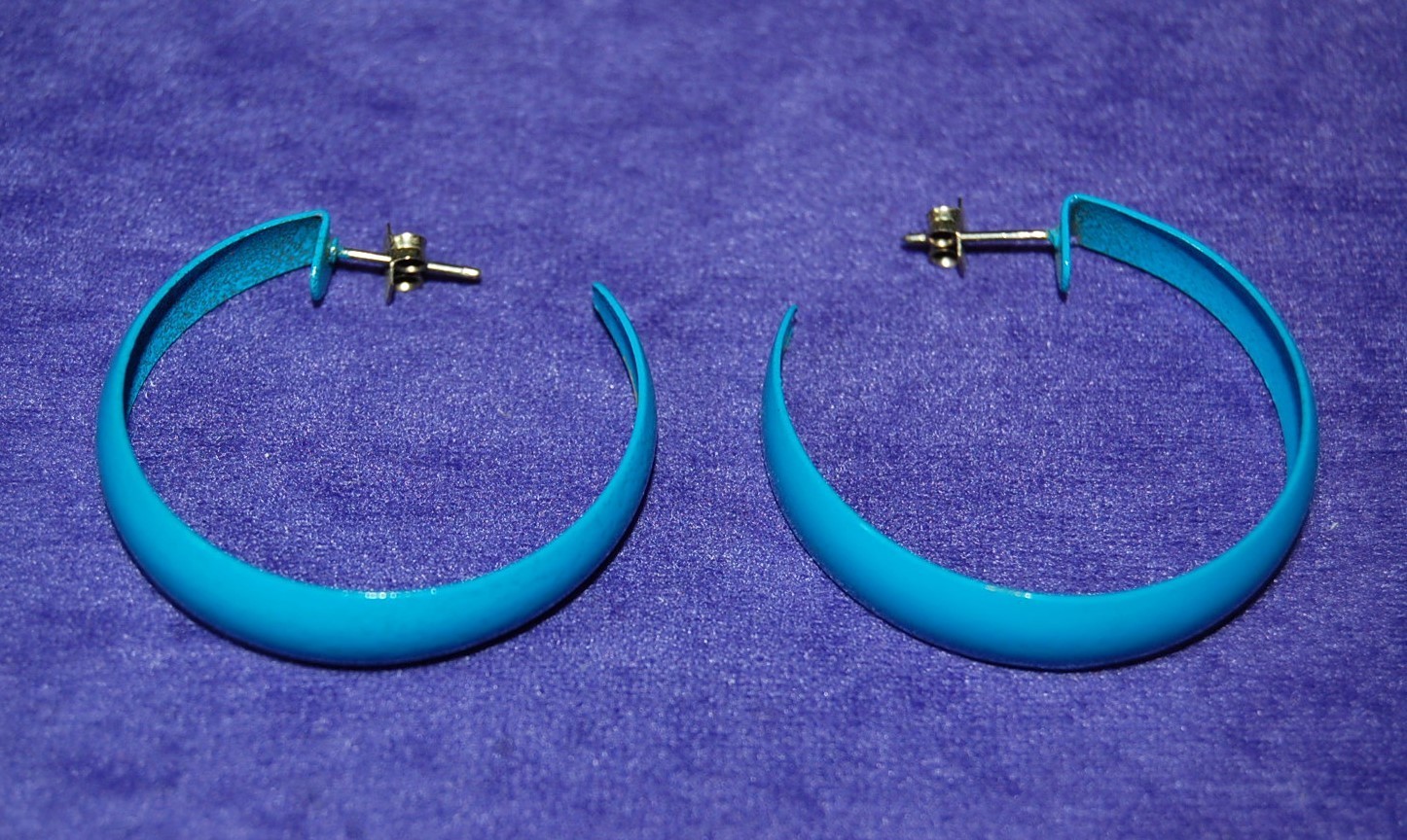 Pair of Vintage Light Blue Hoop Stud Earrings about 1-1/2″ in Diam – My Lot #18D