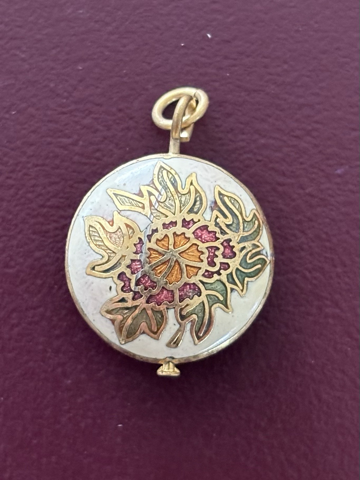 Vintage Ivory And Gold Tone Cloisonné Circle Pendant