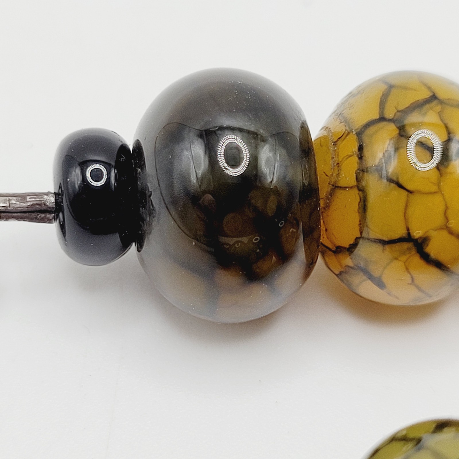 Dragon Vein Agate & Onyx Statement 925 Sterling S Hook Clasp Vtg Necklace 17 in