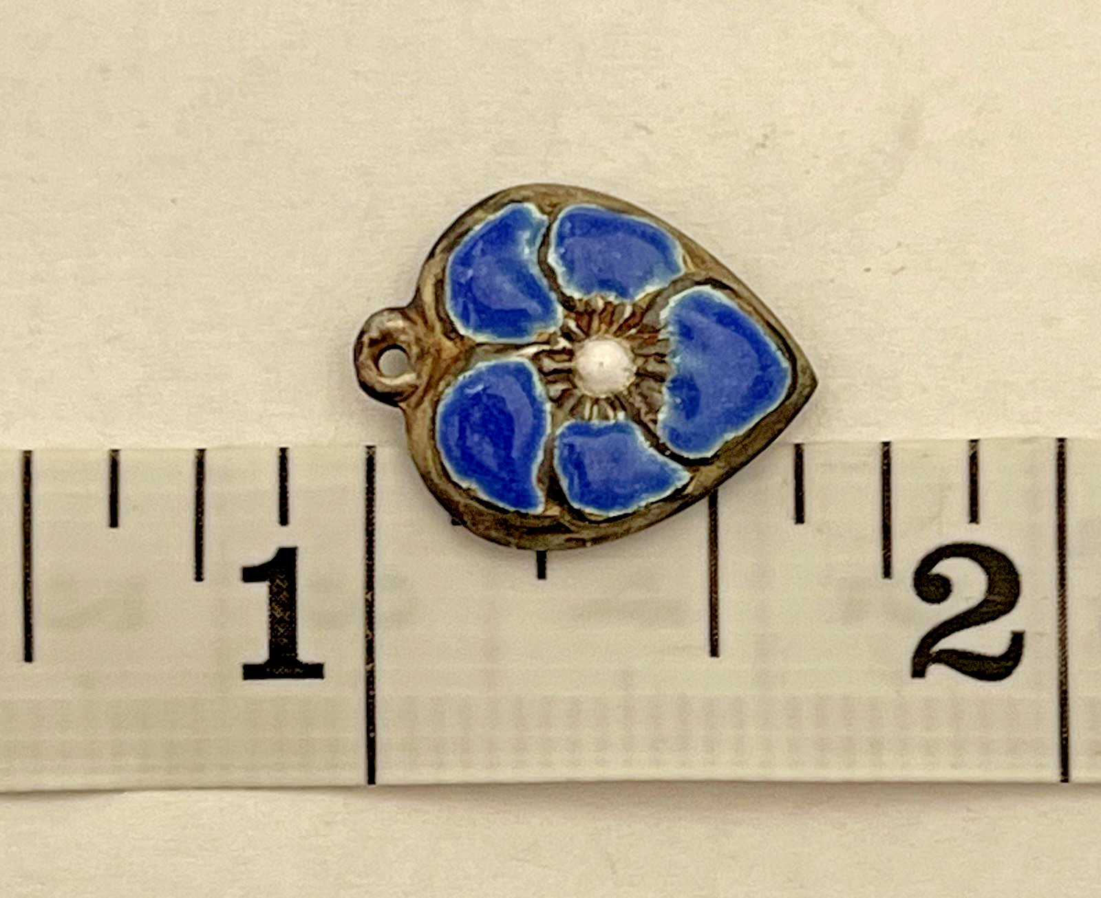 Sterling Silver Heart Flower Charm Puffy Blue Enamel Pansy 925 Vintage Stamped