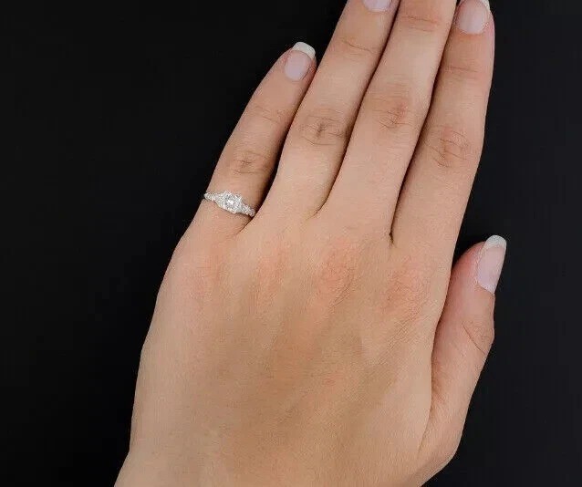 Art Deco Style Bridal 2Ct Lab Created Diamond Wedding 14K White Gold Finish Ring