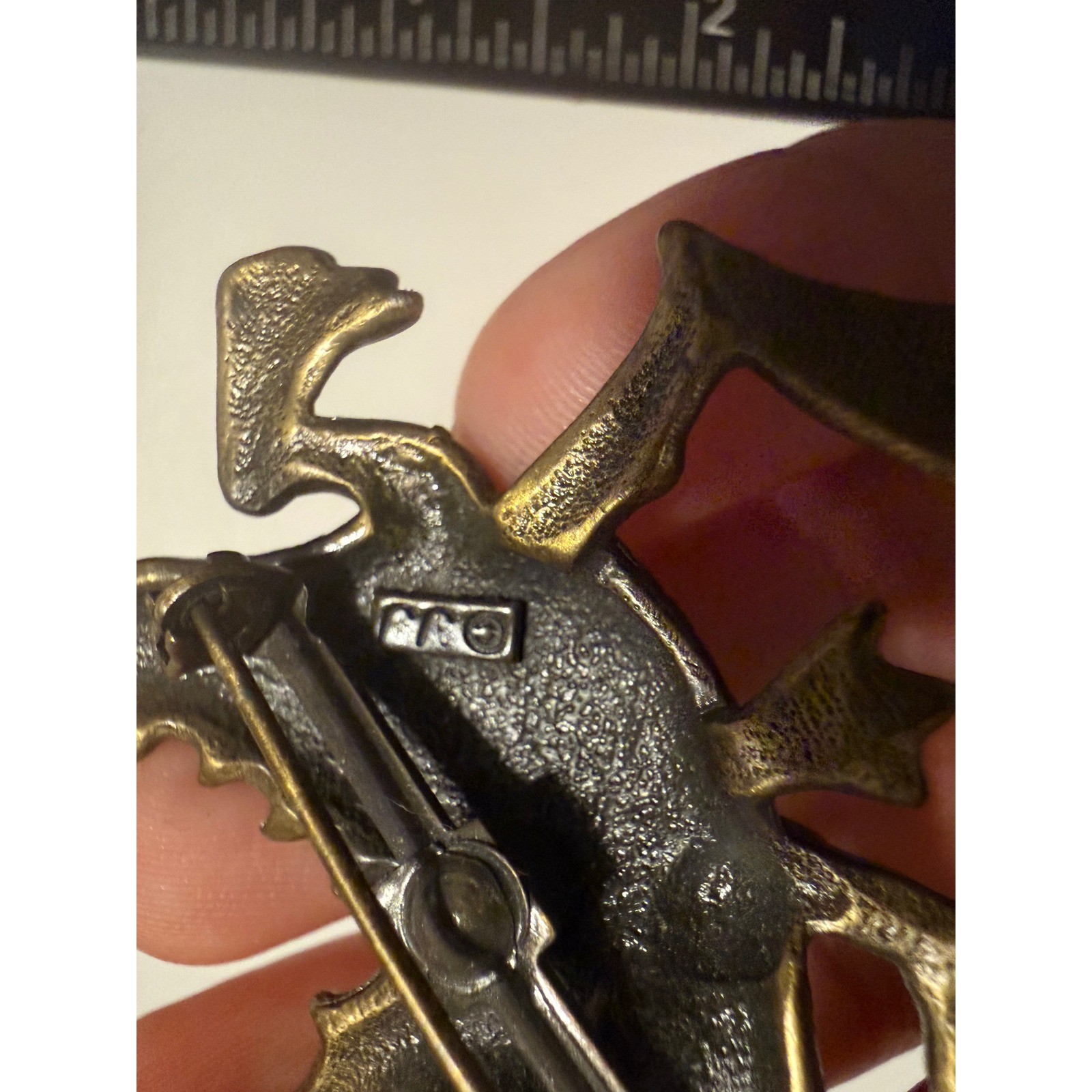 Vintage JJ Jonette Dragon Pin Brooch Antiqued Gold Tone Whimsical Fantasy