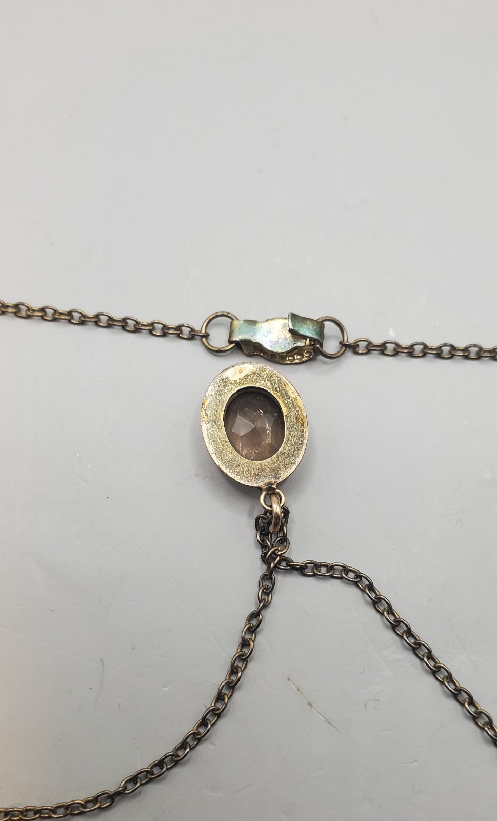 Vtg Estate Pendants: Smokey Quartz TESTED Gemstone W/Chain, Small Green Glass