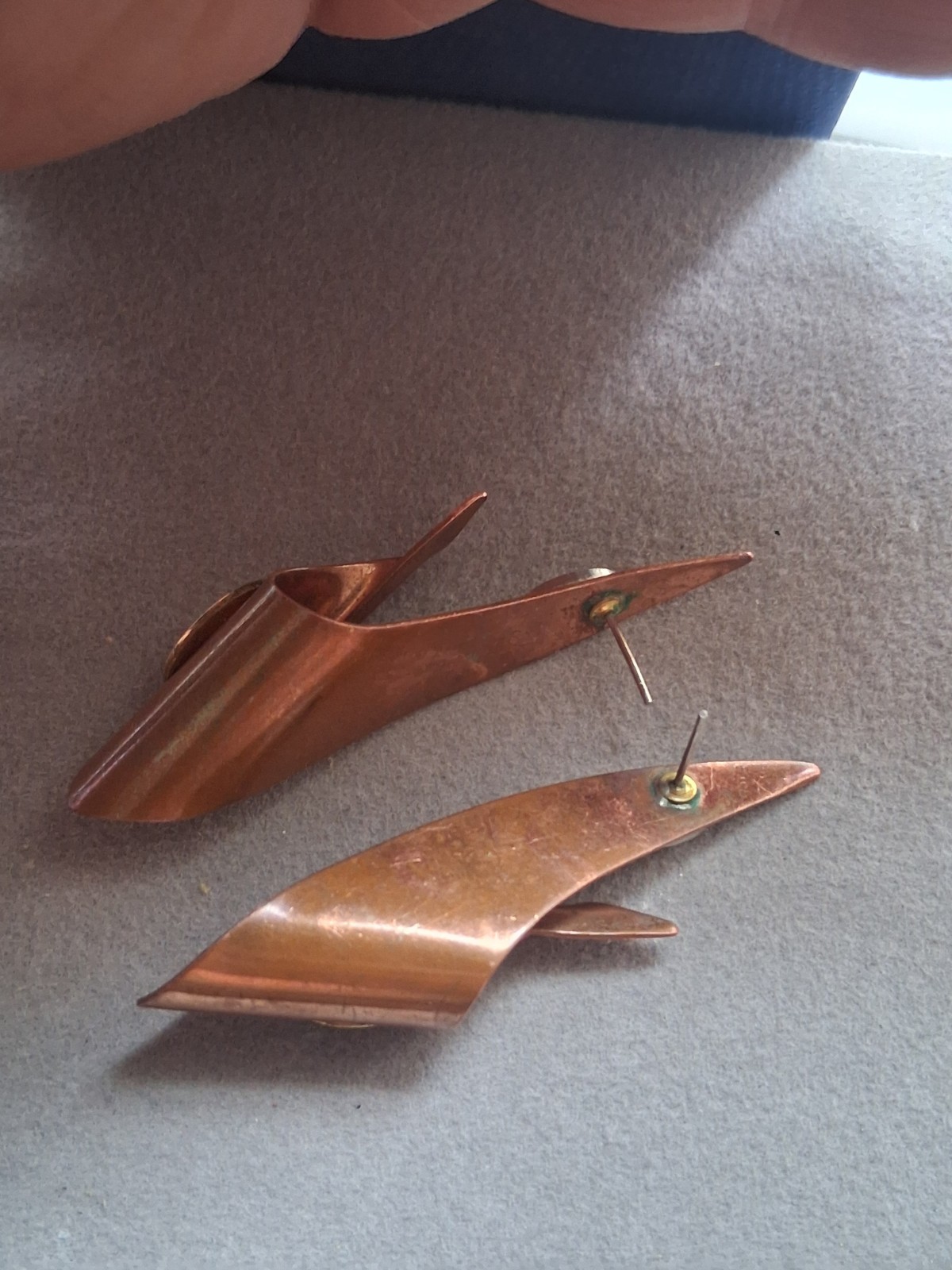 Mid century modern MCM copper abstract mixed metal large earrings