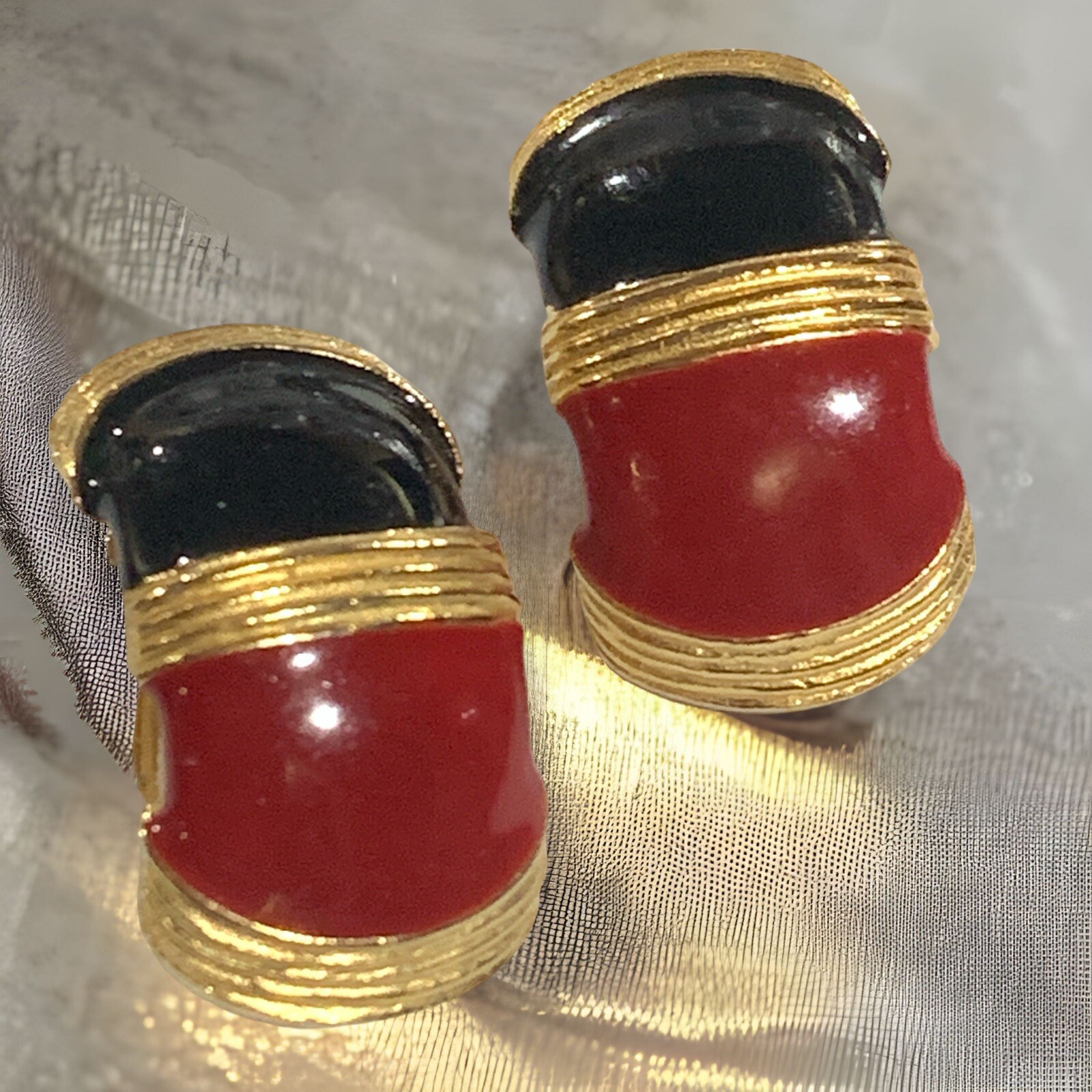Vintage Gay Boyer Gold Tone Art Deco Red Blue Mod Clip On Earrings