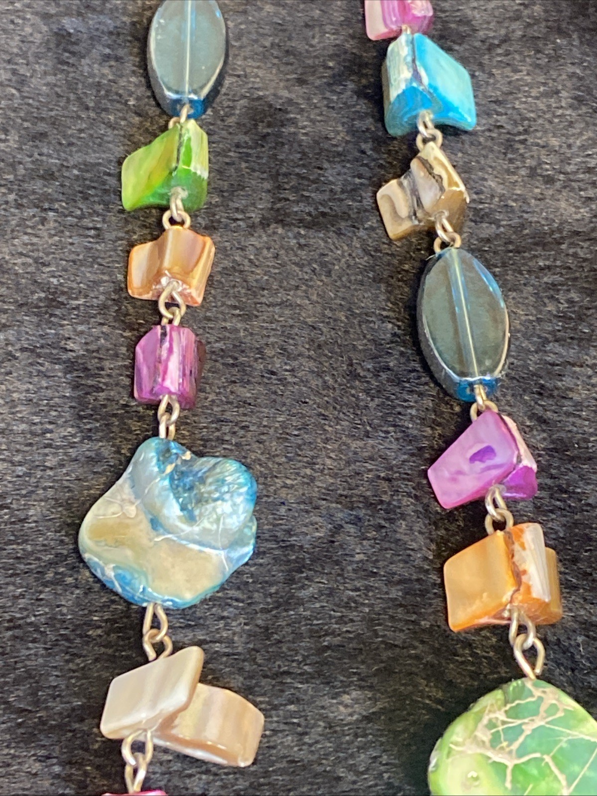 Necklace 38” Dyed Shells Veneer Multi Color Squares Dyed Shells Necklace