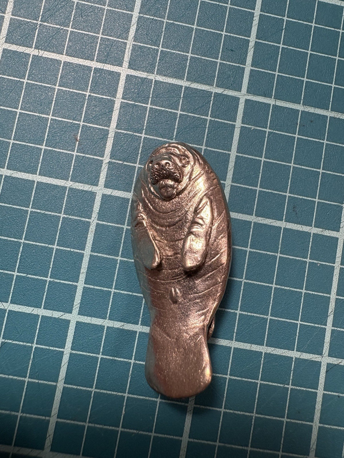 Vintage Pewter Walrus Manatee Lapel Pin Funny Sea Cow Animal Brooch Tie Tack