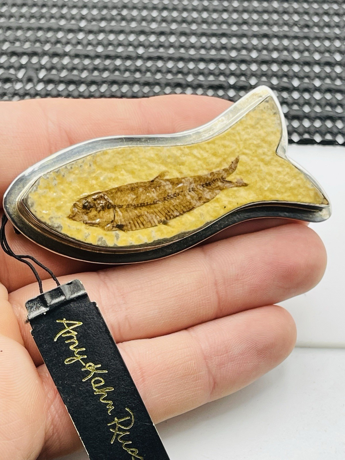 Amy Kahn Russell Vintage Sterling Silver Fish Fossil Brooch Pin