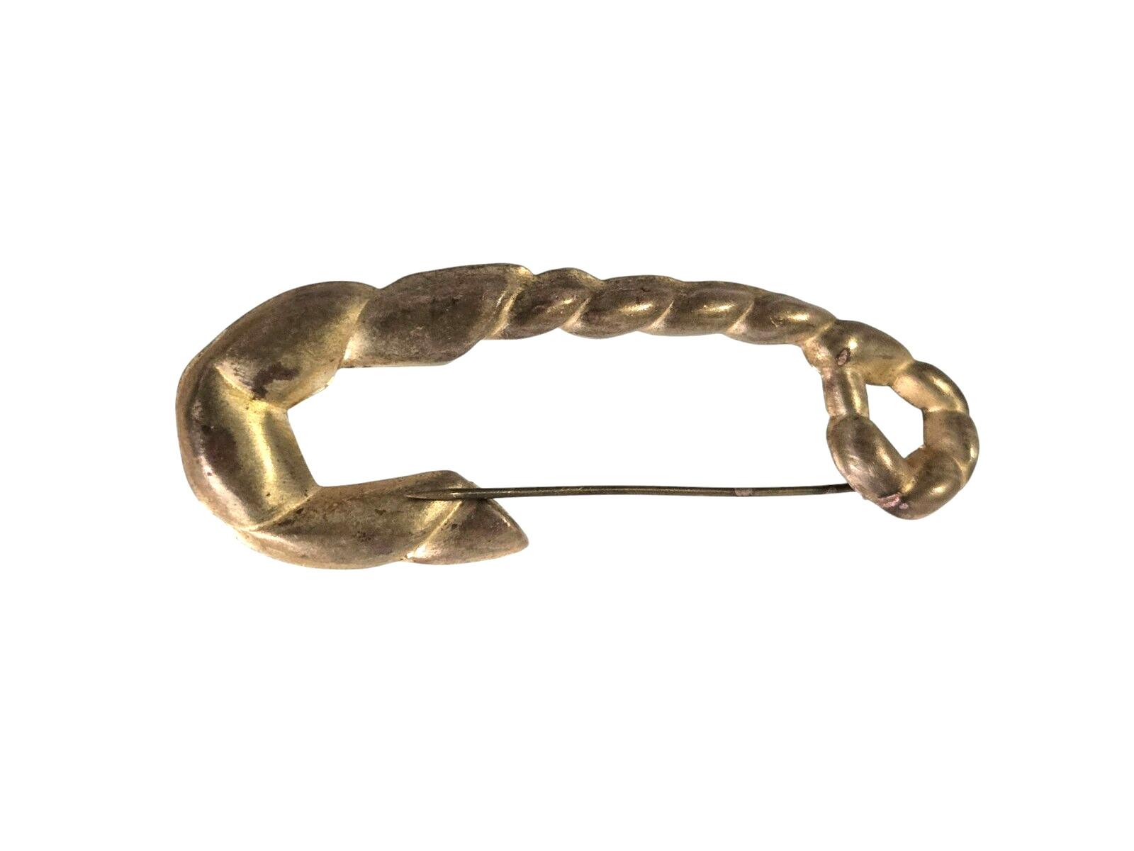 Vintage Lightweight Stylized Safety Pin Shaped Stamped Brooch w/ C Clasp
