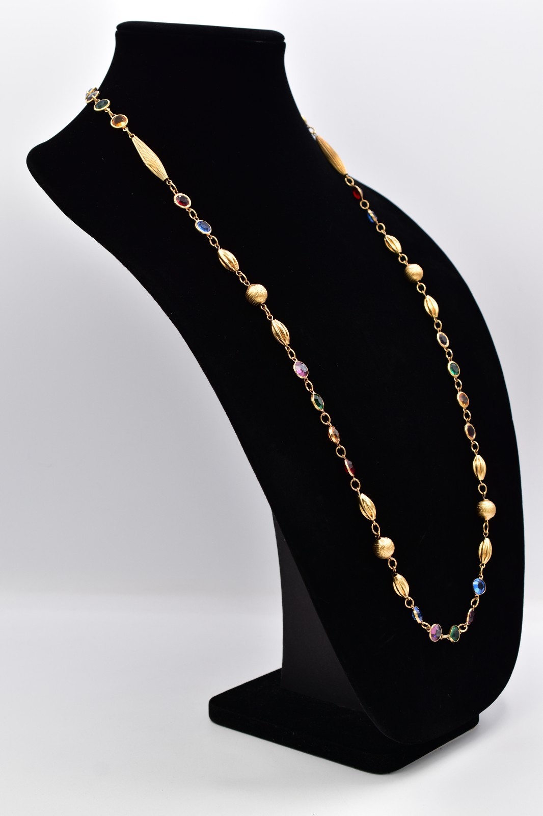 Vintage Austrian Crystal USA Necklace Gold Multicolor Open Bezel Station BinG