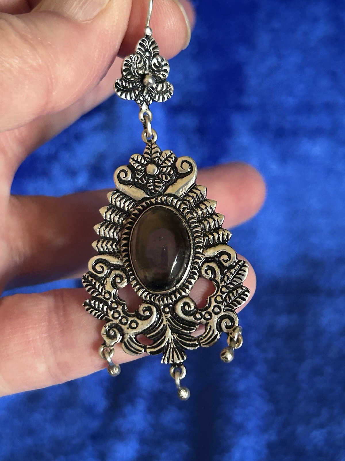 Vintage Estate Sterling Silver & Glass Handmade Chandelier Pierced Earrings Big