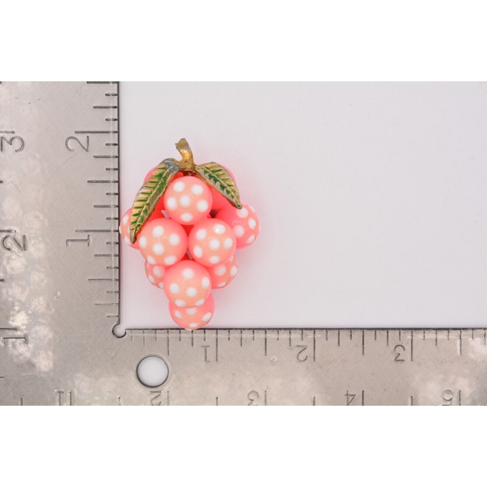 Vintage Glass Grapes Pin Brooch Pink White Polka Dot Crystal Antique 1960s BinAJ