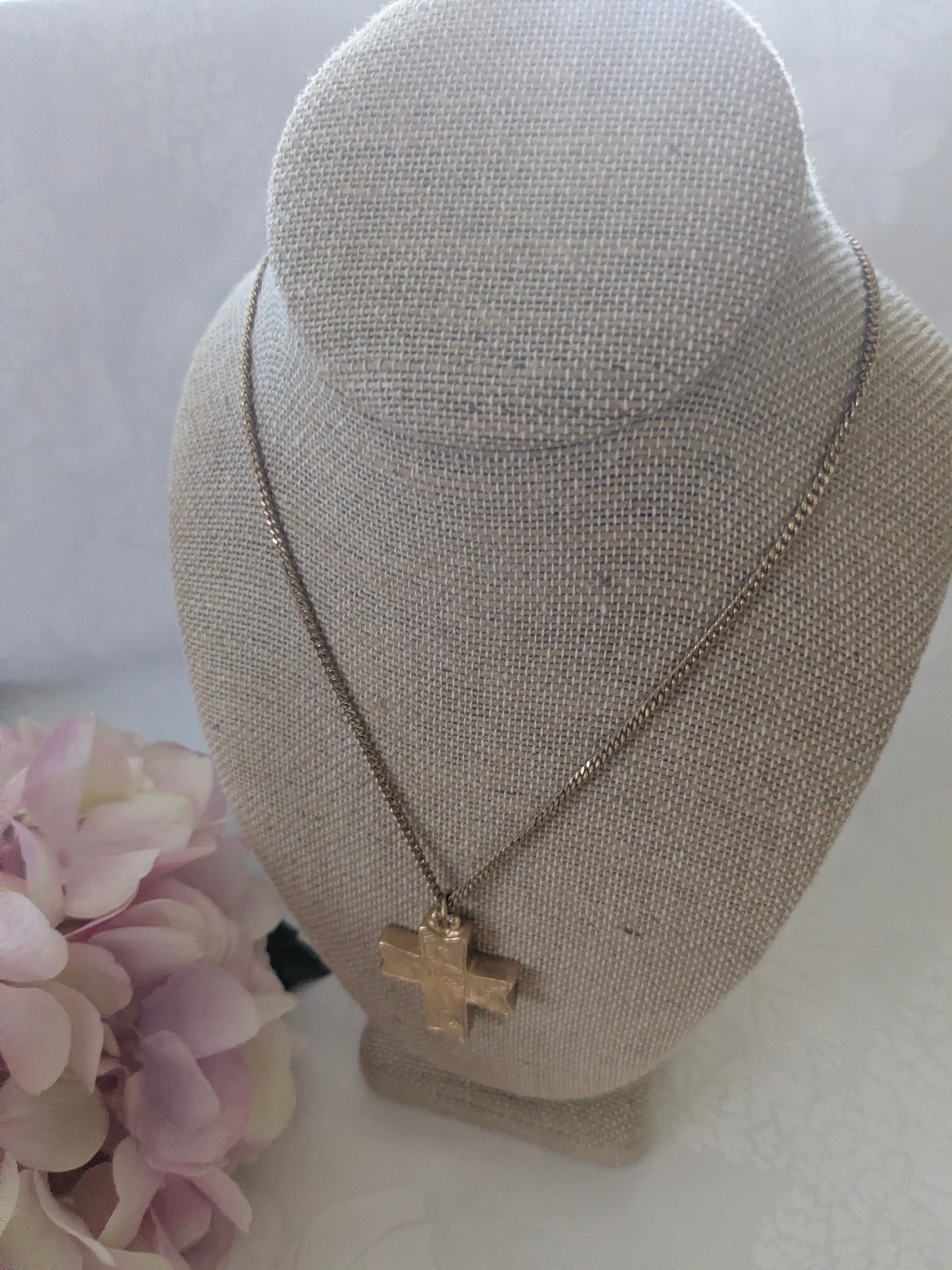 Vintage Alva Studios Museum Replica Cross Pendant Gold Tone Necklace