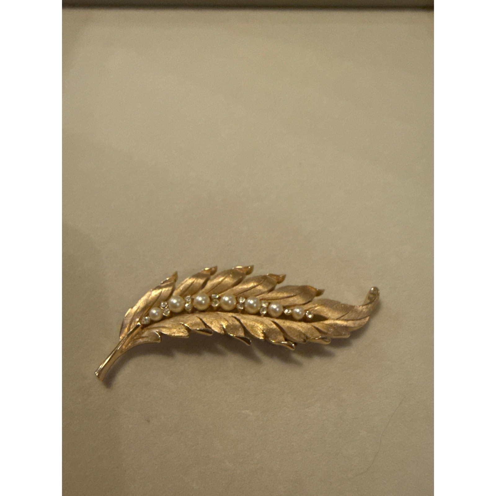 Vintage Trifari Crown Faux-Pearl Feather Brooch