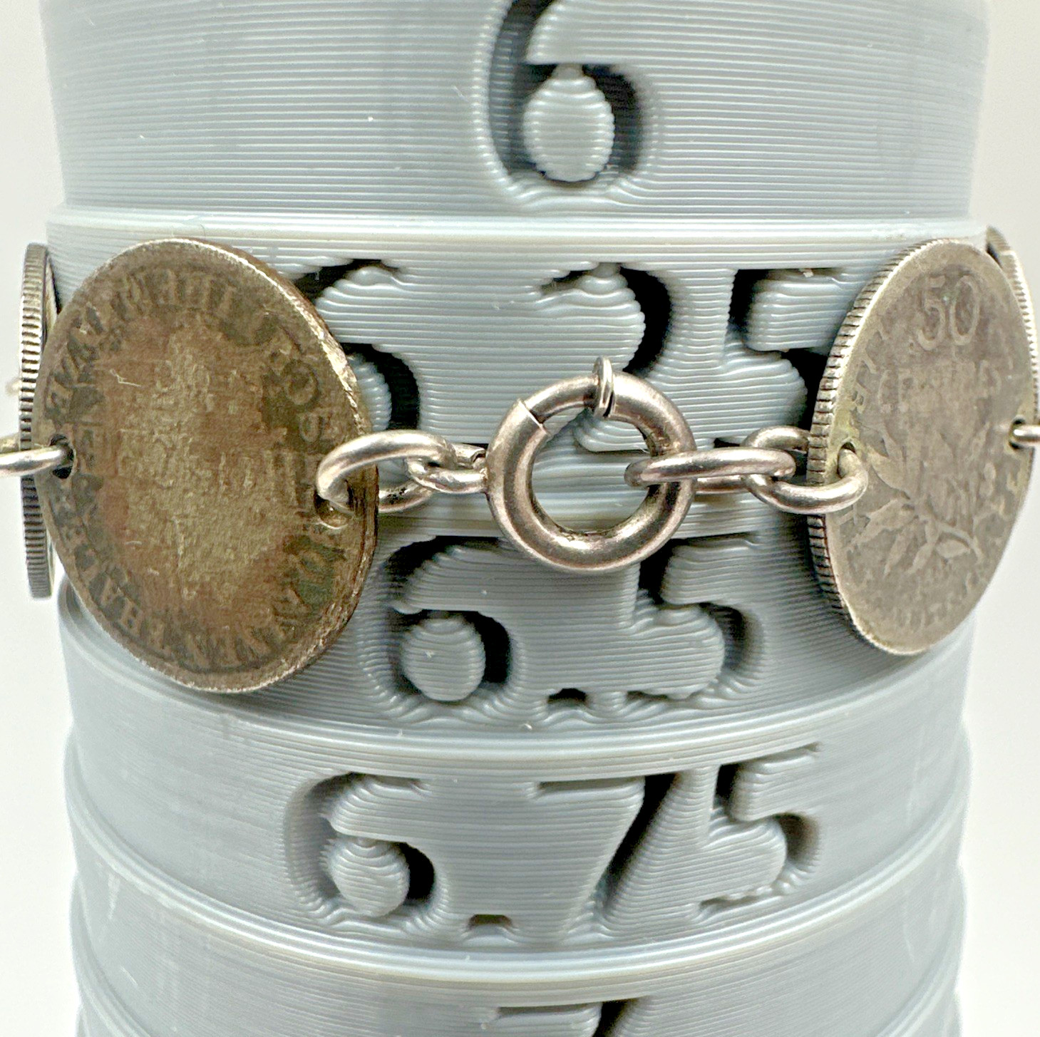 Antique Multinational Coin Link Silver Bracelet Years 1853 – 1903 19g Sz 6.25