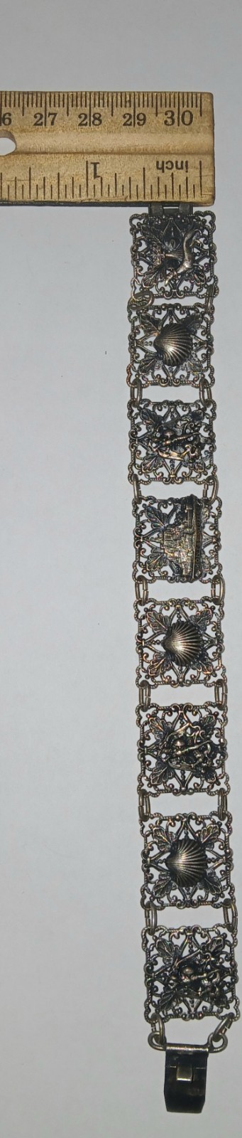 Siam (now Thailand) Sterling Silver Antique Bracelet -mythical/shell panels
