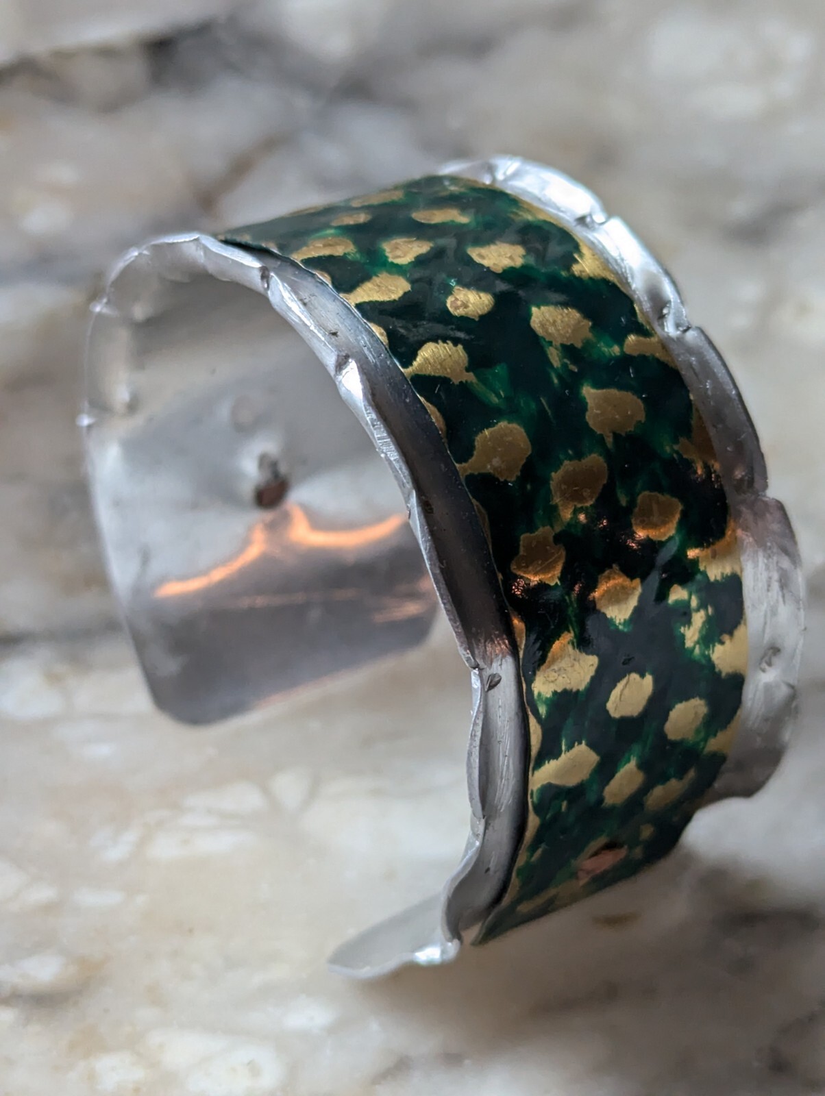 Vtg Merle House Metalwork Aluminum Cuff Bracelet Statement Artisan Jewelry USA