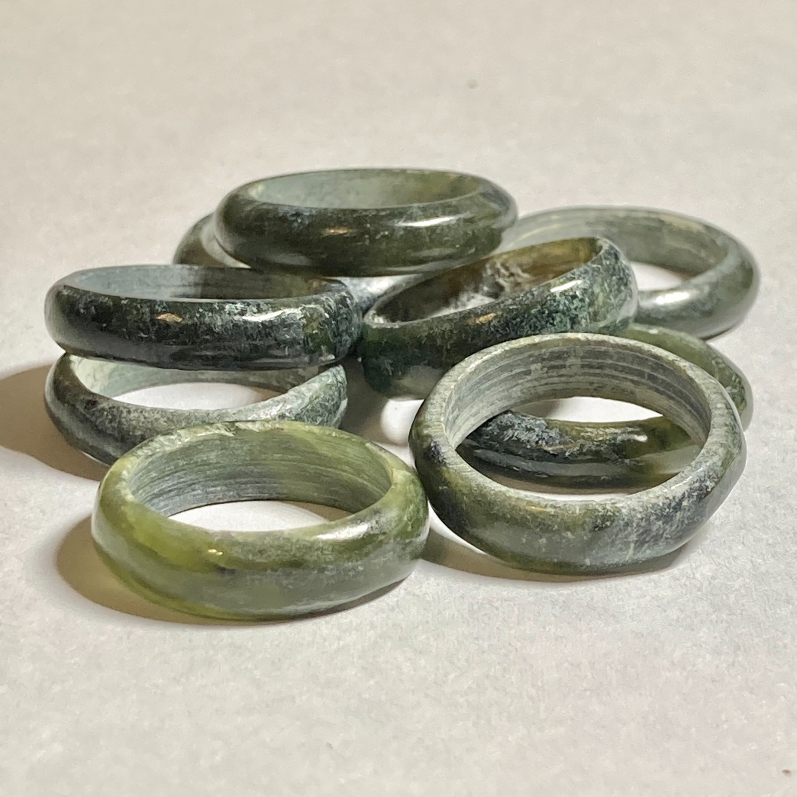 Vintage Natural Dark Green Jade Band Ring Size 9 Semiprecious Thick Stackable