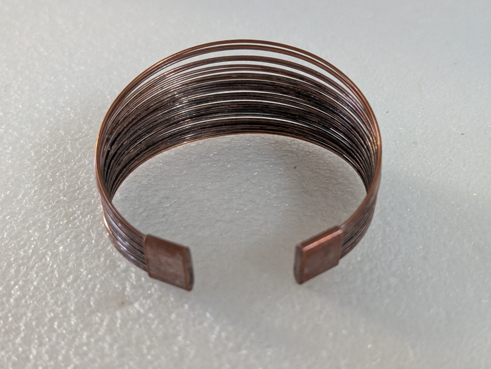 Vtg Copper Tone Wire Modernist Cuff Bangle Bracelet