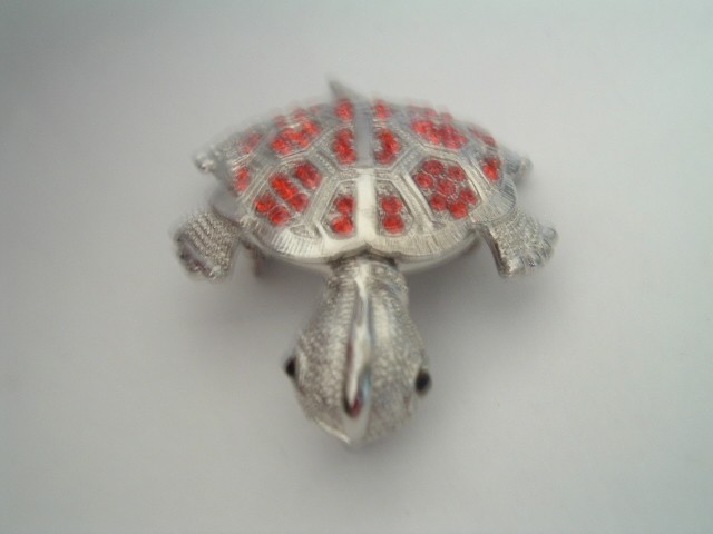 Vintage Red Rhinestone Turtle Pin Brooch and Pendant