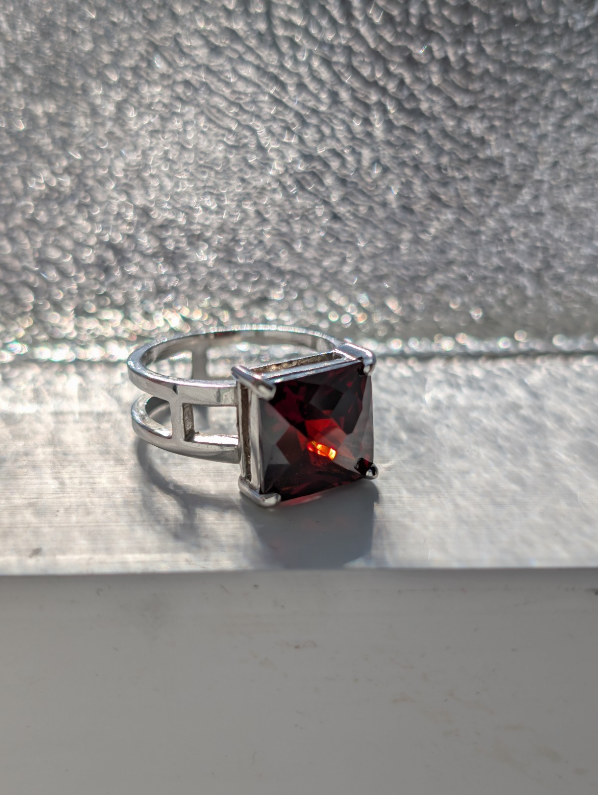 Sterling Silver 7Grams DBJ Dee Berkley Jewelry Garnet Red CZ Square Cut Ring S8