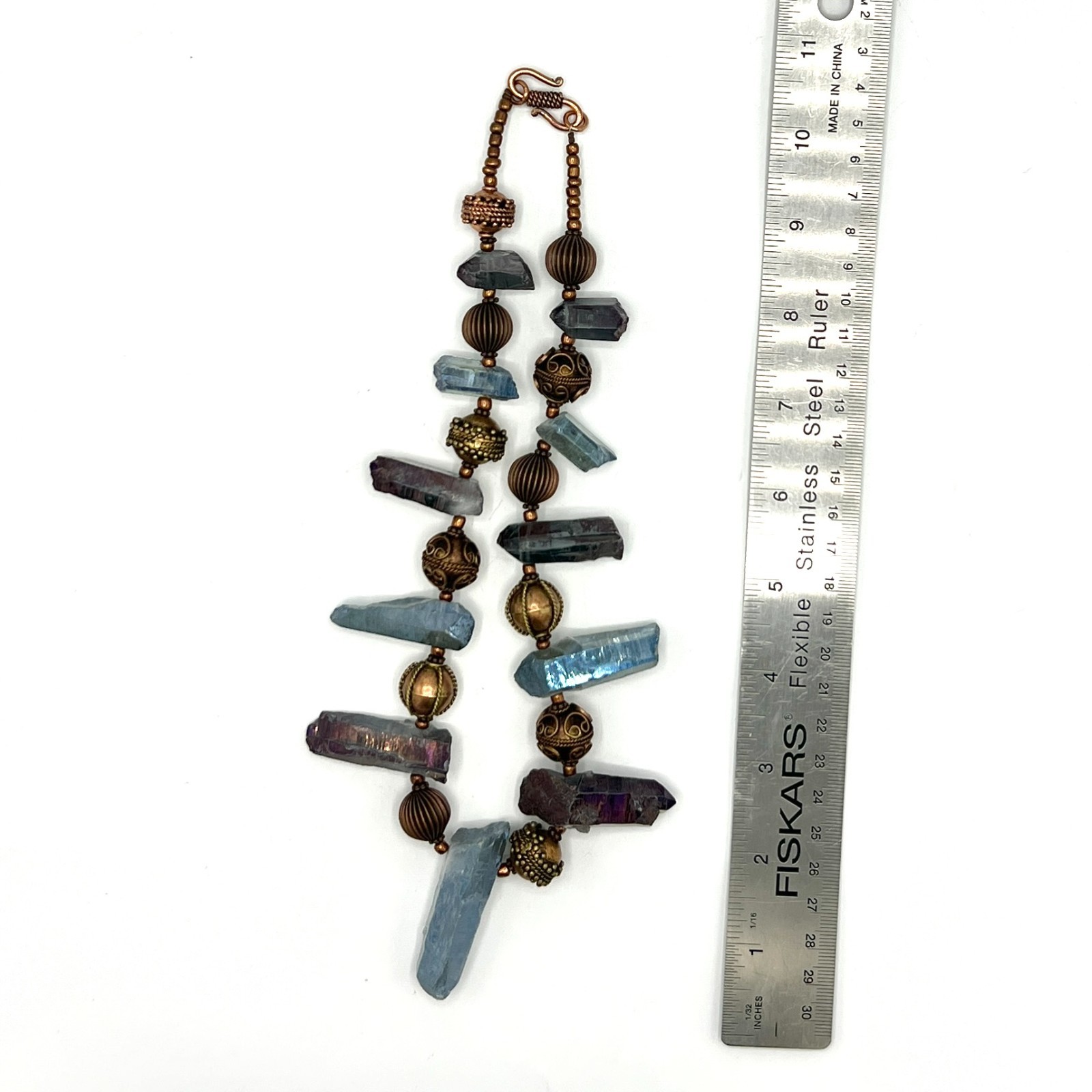 Artisan Raw Crystal & Brass Tone Statement Necklace-Unique handmade Boho Design