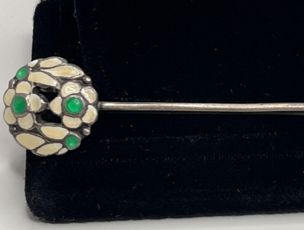 Vintage Bernard Instone Unsigned Sterling Silver Enamel Flower Bar Brooch