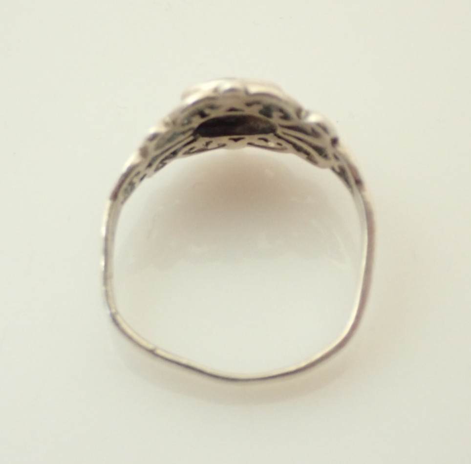 Vintage CW Designer Signed Abalone Shell Filigree Sterling Band Ring 8.75