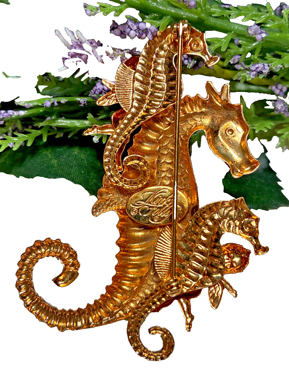 Vintage Kirks Folly Seahorse Cherub Angel Heart Rhinestone Enamel Brooch.