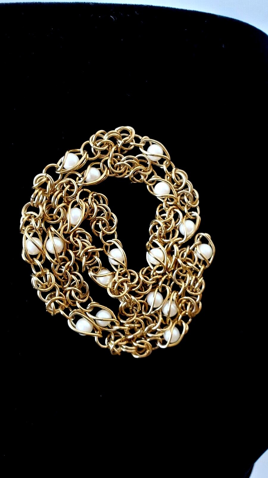 Retro Caged Faux Pearl in Gold Tone Chain Necklace 22.5″ L