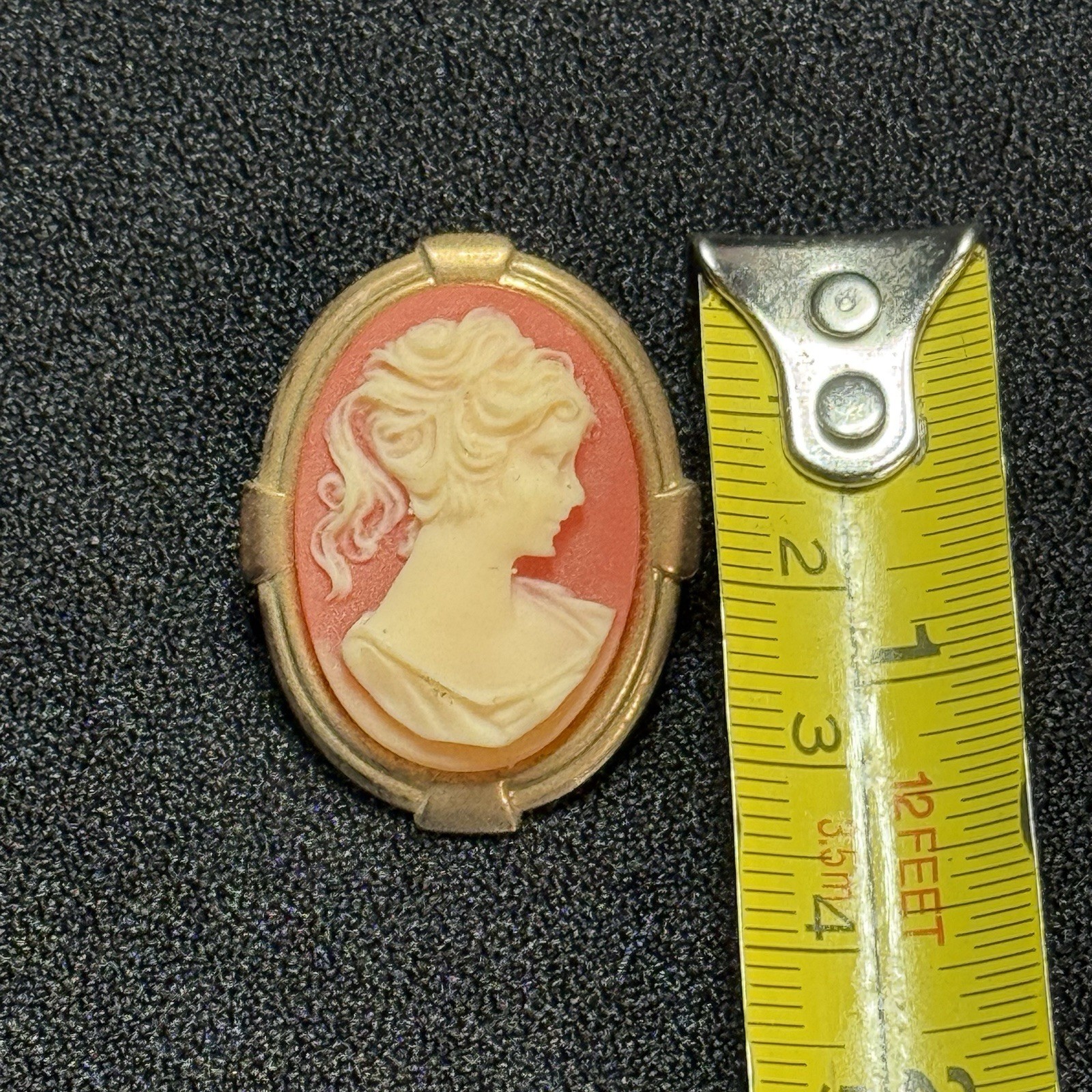 Vintage Cameo Brooch Gold Tone Ivory And Coral Toned