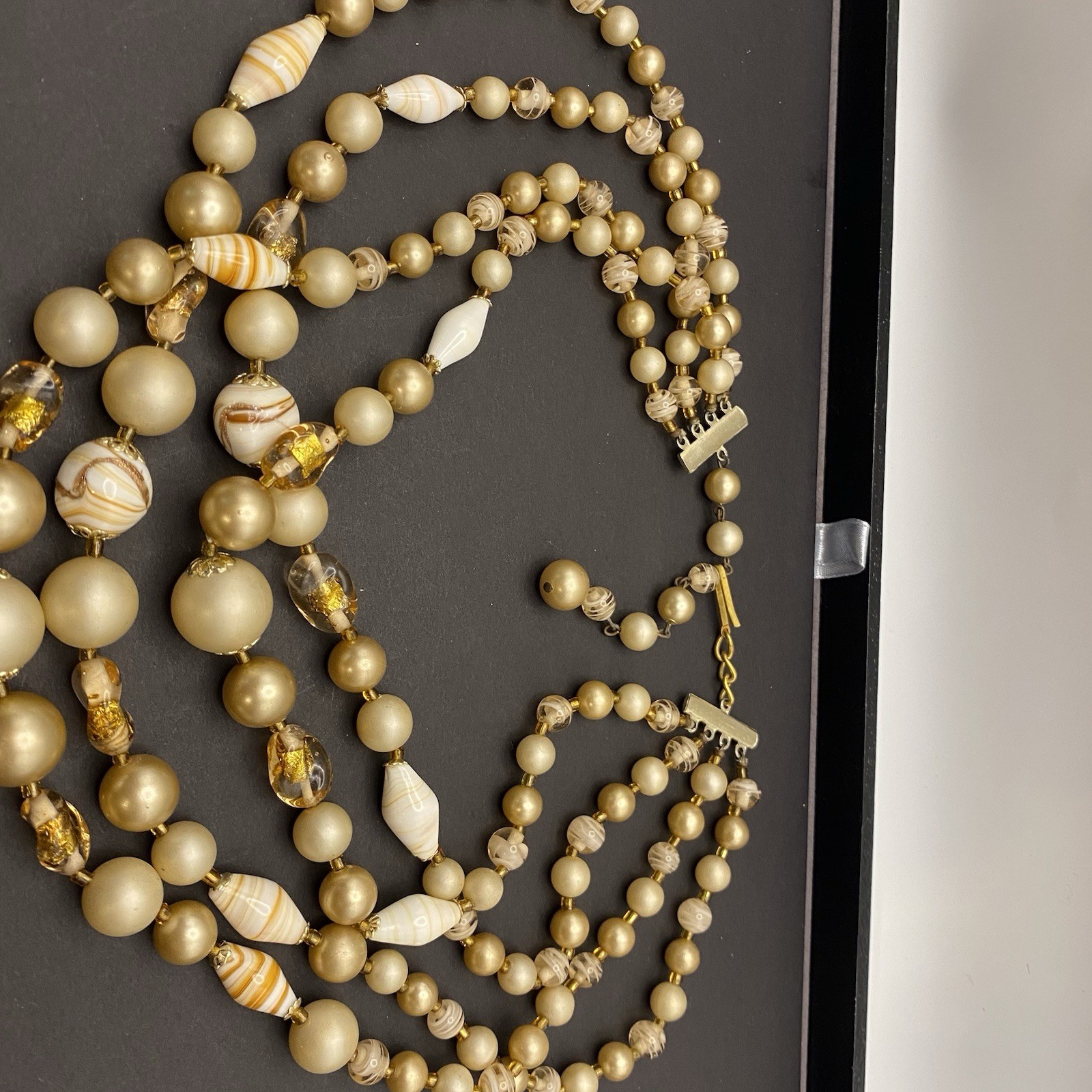 Stunning Vintage Multi-Strand Gold and Cream Beads with Art Glass
