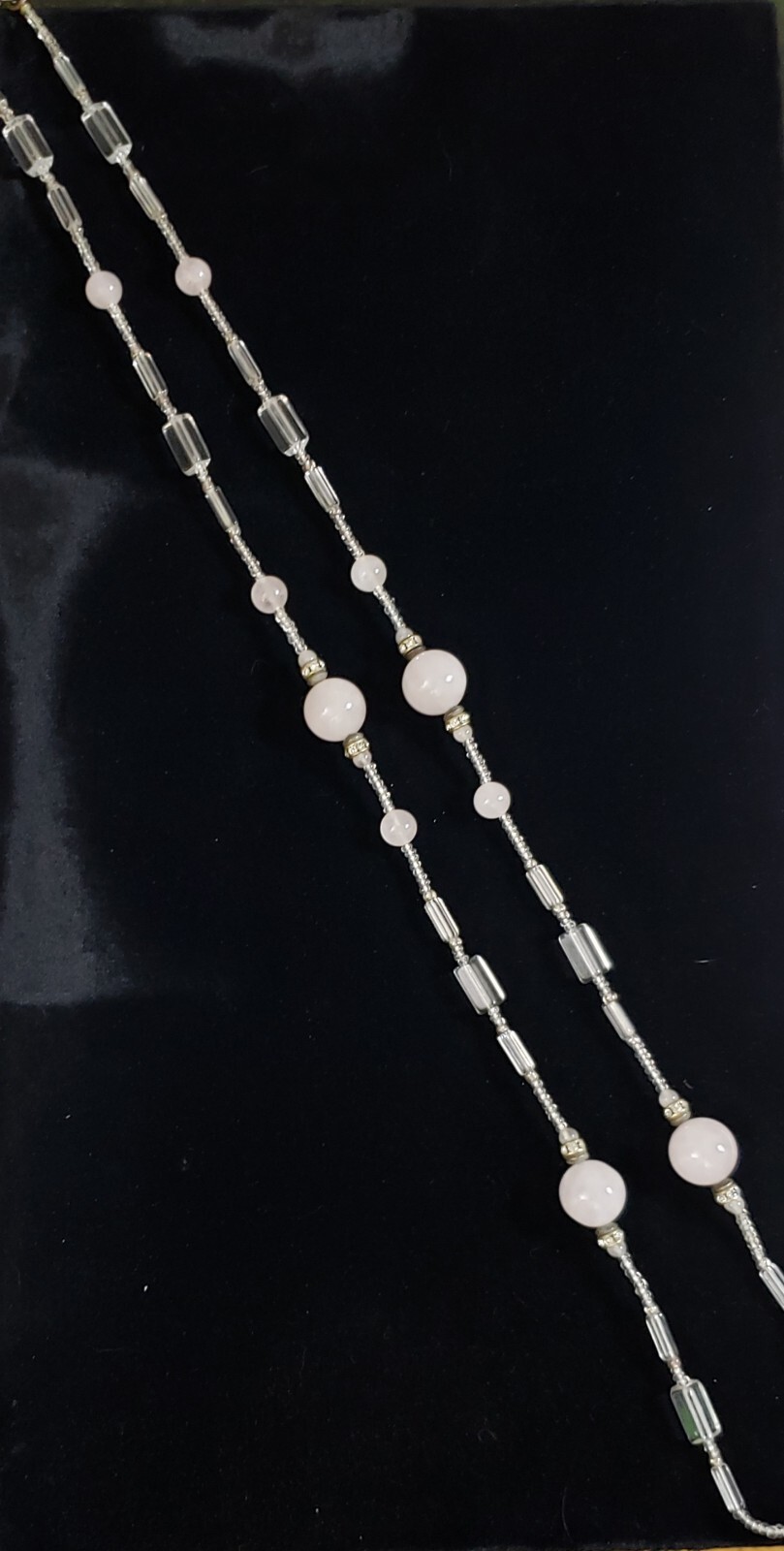VTG ART GLASS BEAD NECKLACE Pink PateDeVerre/ Clear Sister Clasp Unsigned Beauty