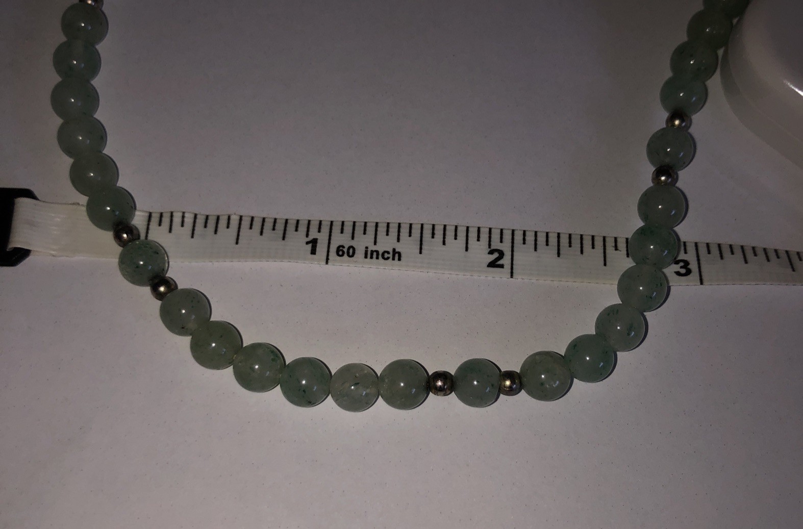 Natural Green Jadeite Jade Bead 16” Necklace Gold Tone Clasp