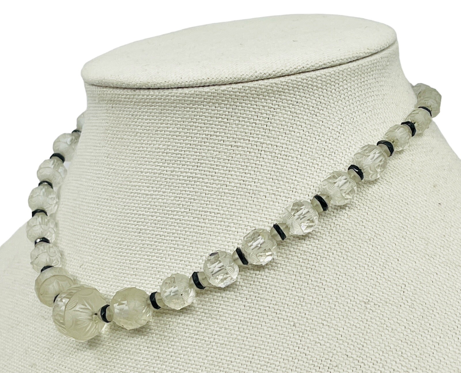 Antique Art Deco Circa 1920 Graduated Faceted Cut Czech Glass Bead Necklace 15”