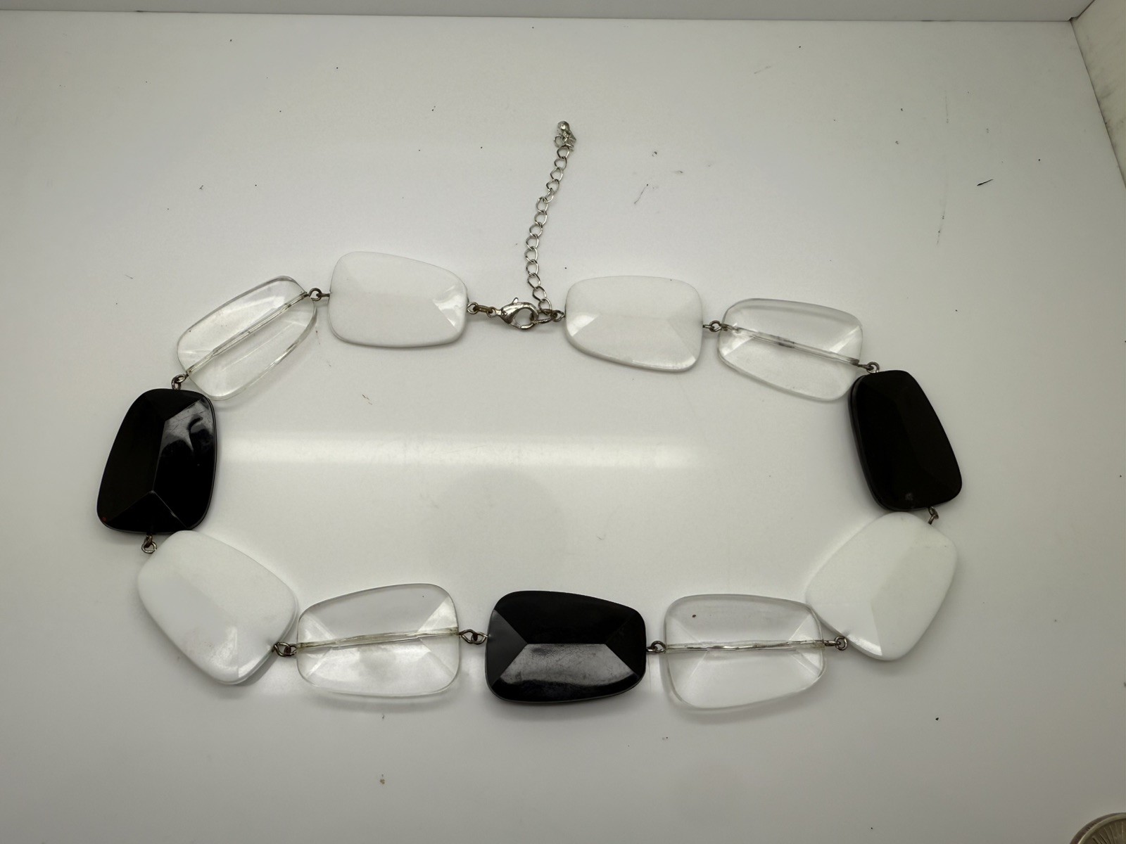 Vintage faceted polished resin multicolor statement necklace choker O8