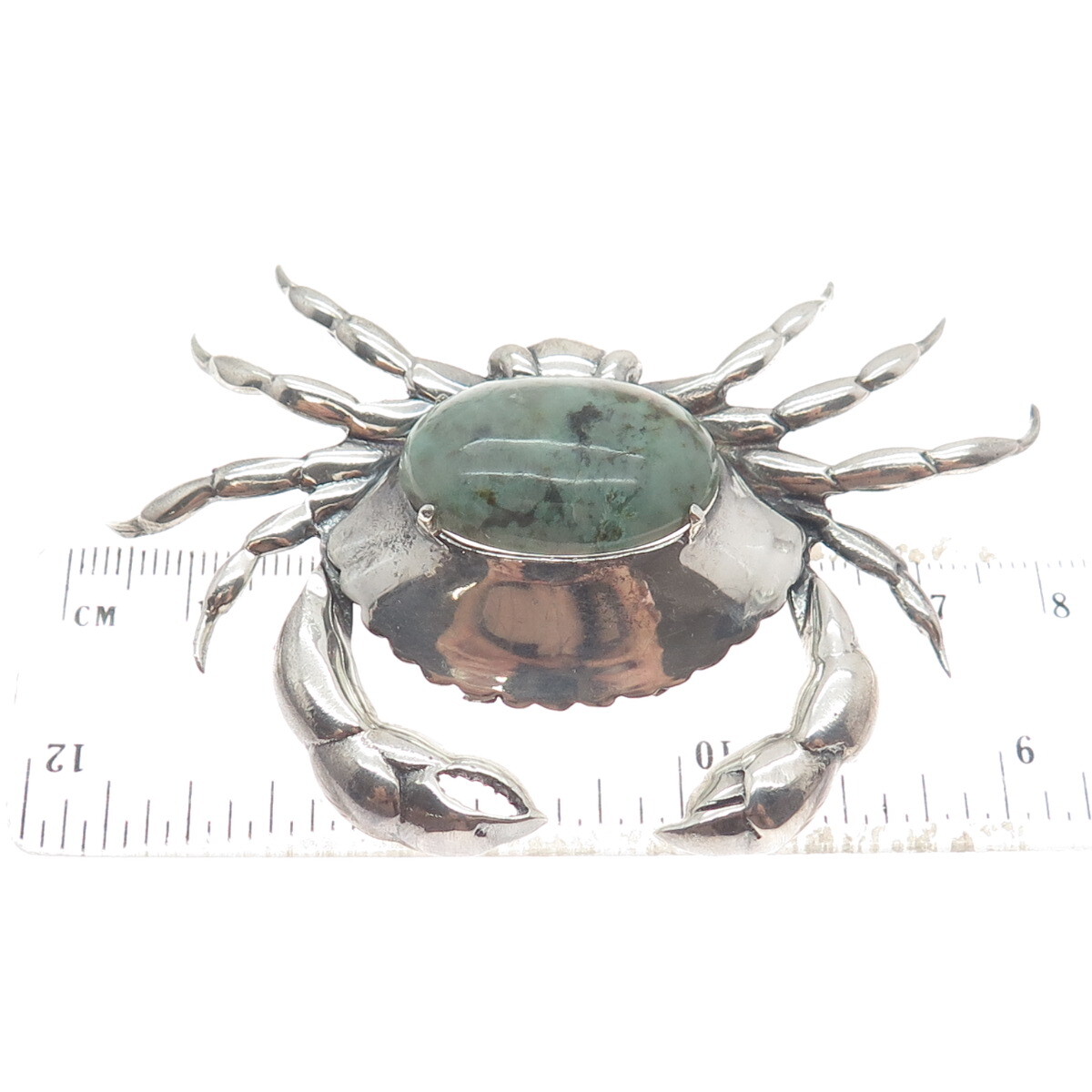 GREAT FALLS METAL WORKS 925 Sterling Silver Vintage Turquoise Gem Crab Brooch