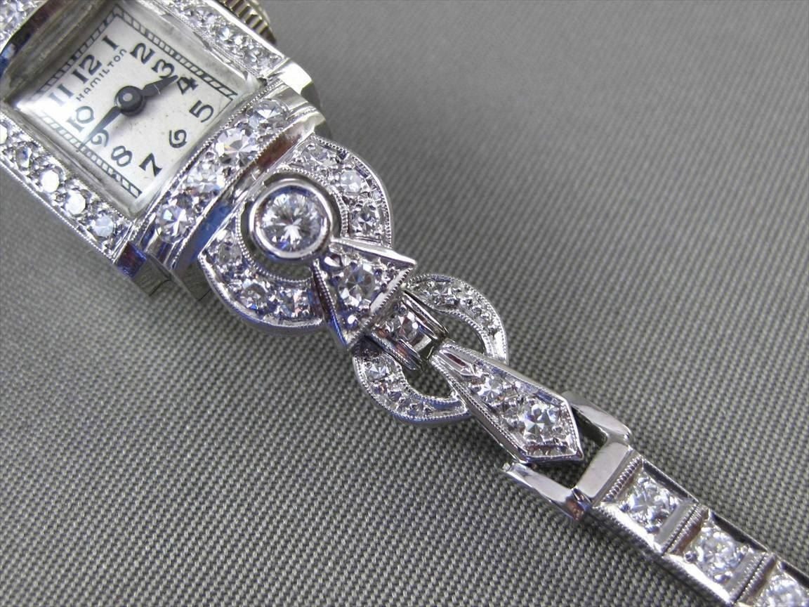 ANTIQUE LARGE 2.30CT OLD MINE DIAMOND PLATINUM HAMILTON WATCH F VVS/VS #14090