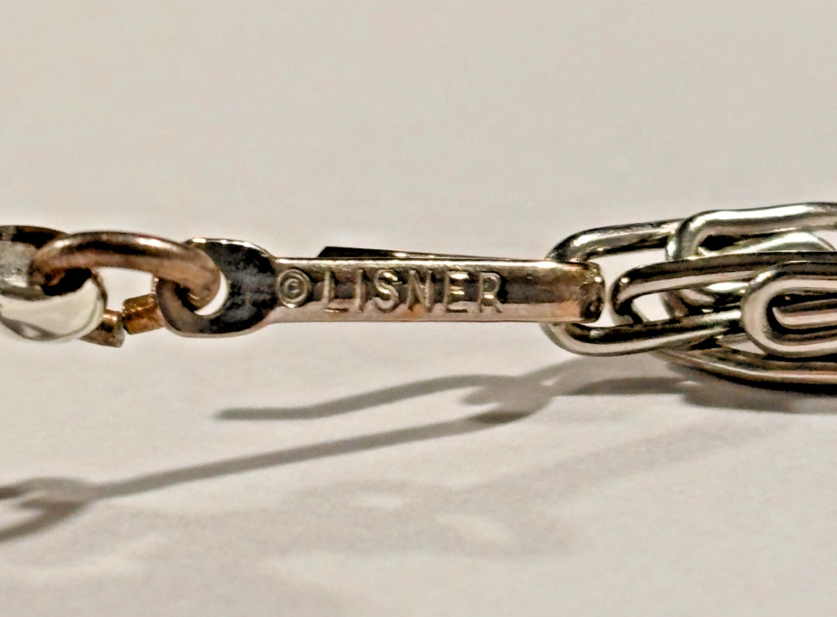 VINTAGE LISNER signed silver wave link scroll choker necklace 16″ adjustable