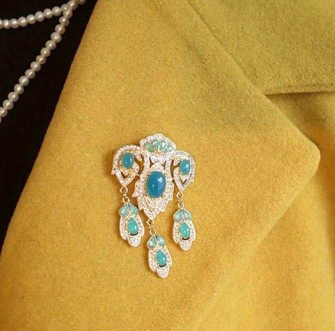 Vintage Style Gold And Turquoise Brooch