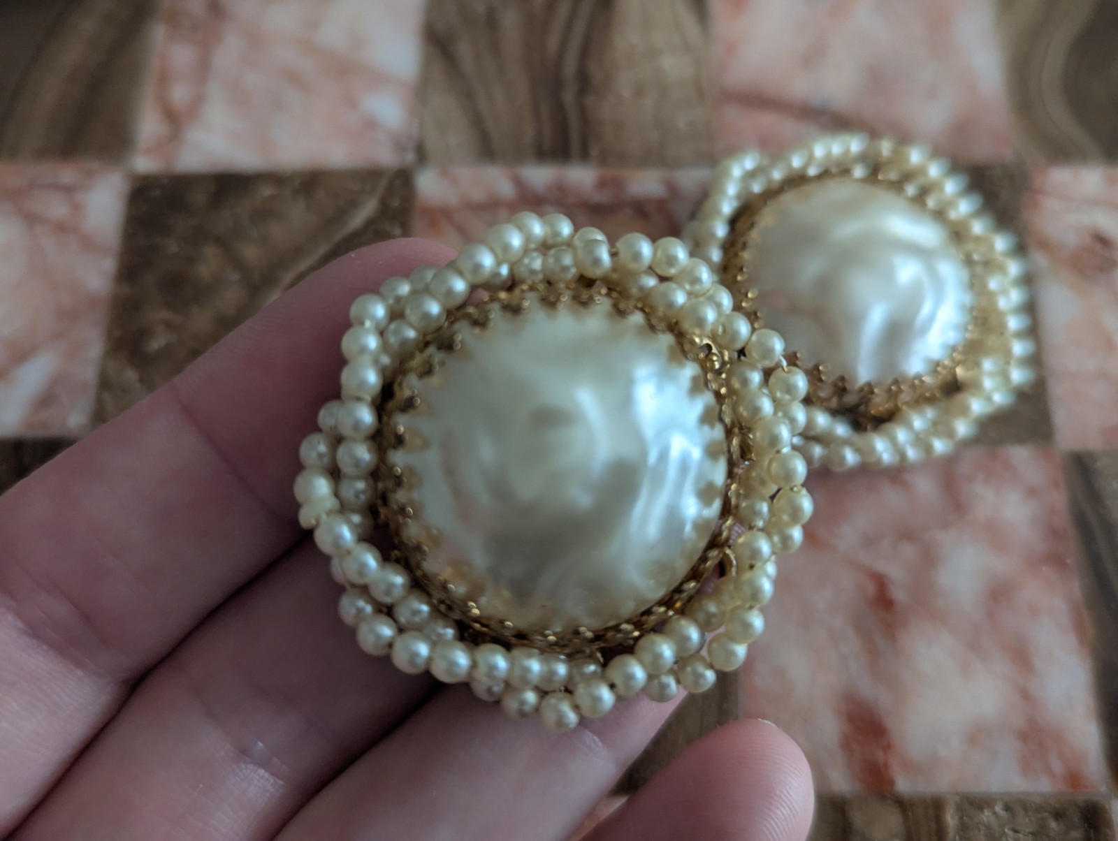 Miriam Haskell Large Pearl Ornate Cluster Statement Art Earrings Vtg Jewelry