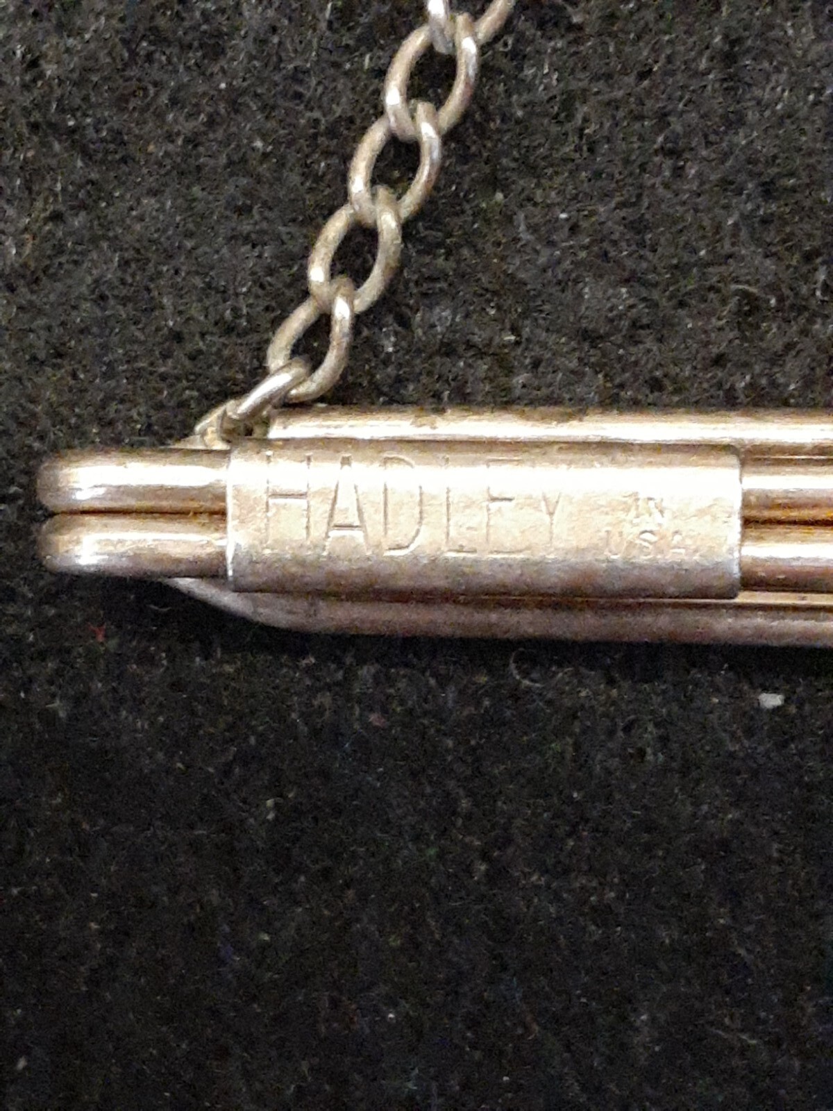 Vintage Hadley Tie Bar Goldtone Chain w/Chevron Art Deco Pendant
